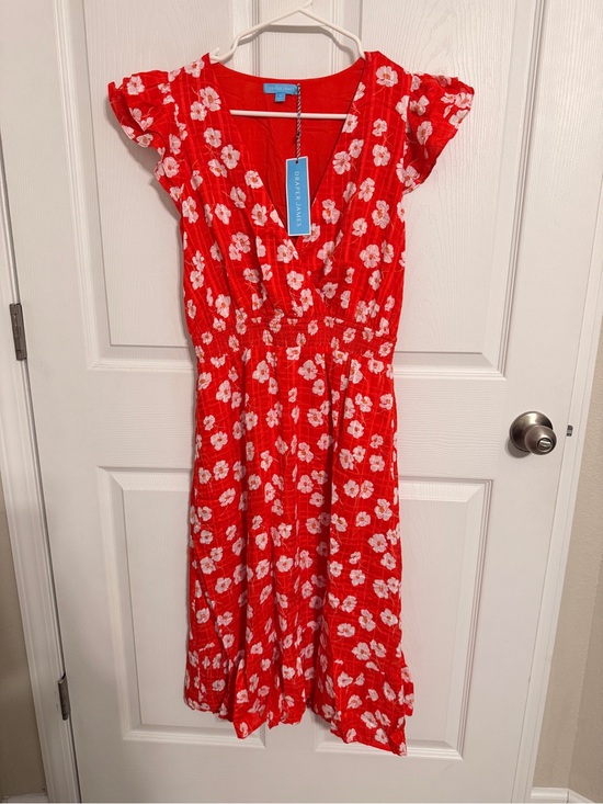 Draper James Dresses & Skirts - Draper James Red Floral Smocked Waist Midi Dress Size Small NWT